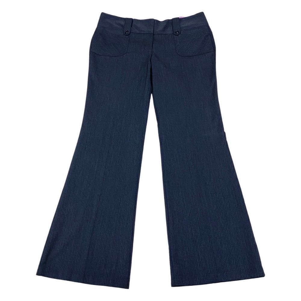 STOOSHY Gray on Gray Pinstripe Mid-Rise Flare Lag Career Dress Pants Slacks - 11